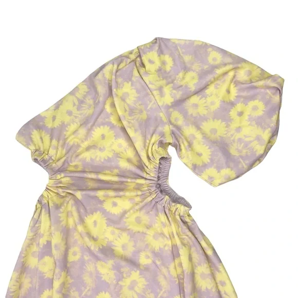 ASOS One Shoulder Puff Sleeve Cut Out Floral Midi Dress - Picture 10 of 16